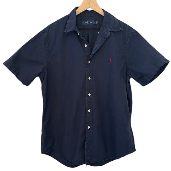 Ralph Lauren Men's Navy Blue Button Up Short Sleeve Shirt – Large - Picture 6 of 6
